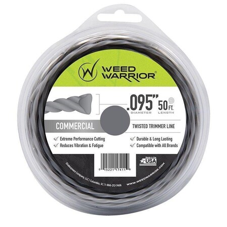 Weed Warrior Trimmer Line, 0.095 in Dia, 50 ft L, Nylon 17411
